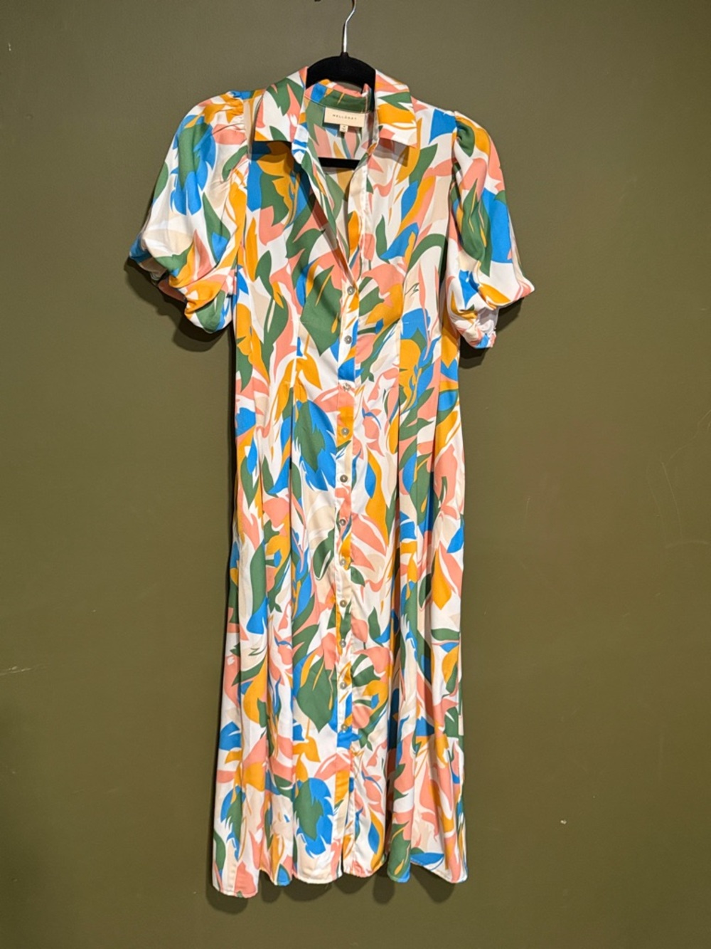 MELLODAY Abstract Floral Button-Front Midi Dress in Blue, Green & Pink